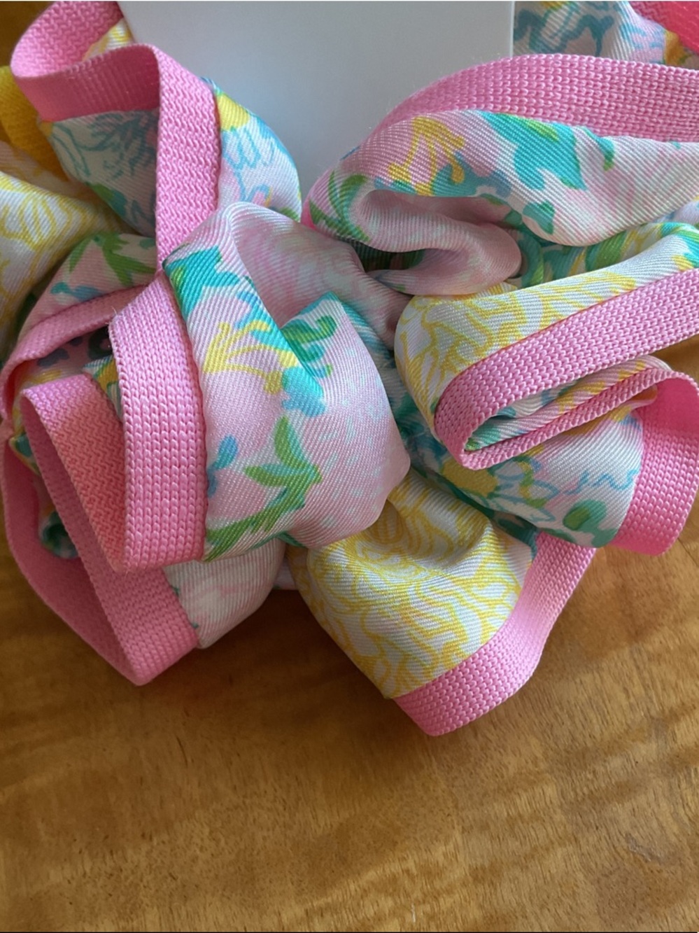 Lilly Pulitzer “Garden Home” Pink Yellow Floral Layered Ruffle Scrunchie Set - Picture 3 of 7
